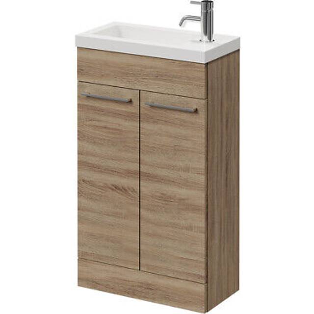 Napoli Slimline Floor Standing 2 Door Vanity Unit with Basin and Chrome Handles | Bordalino Oak | MDP | 500mm