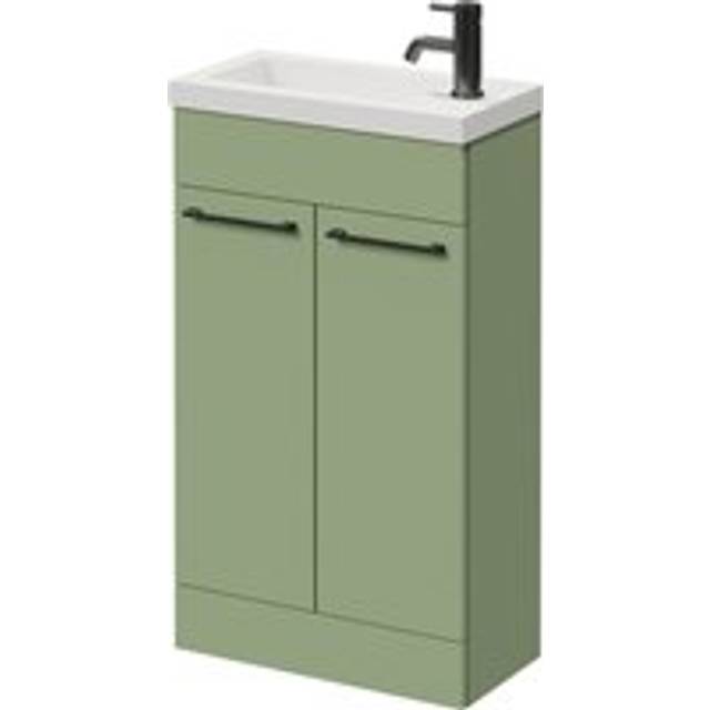 Napoli Slimline Floor Standing 2 Door Vanity Unit with Basin and Gunmetal Grey Handles | Olive Green | MDP | 500mm