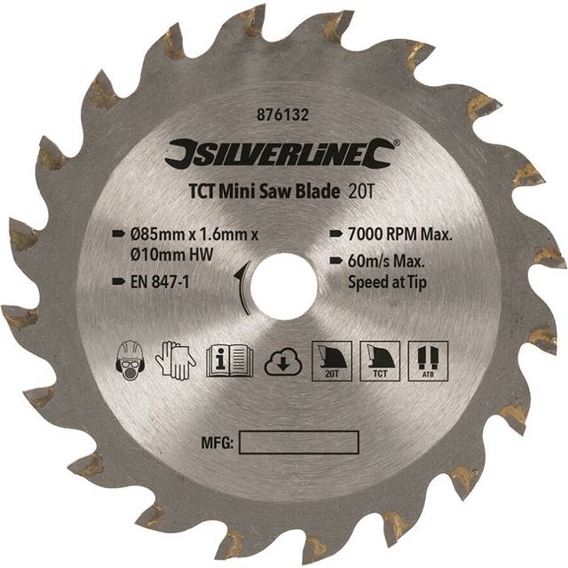 Silverline TCT Mini Saw Blade  ( 85mm Dia - 10mm Bore - 20T ) ( UK )