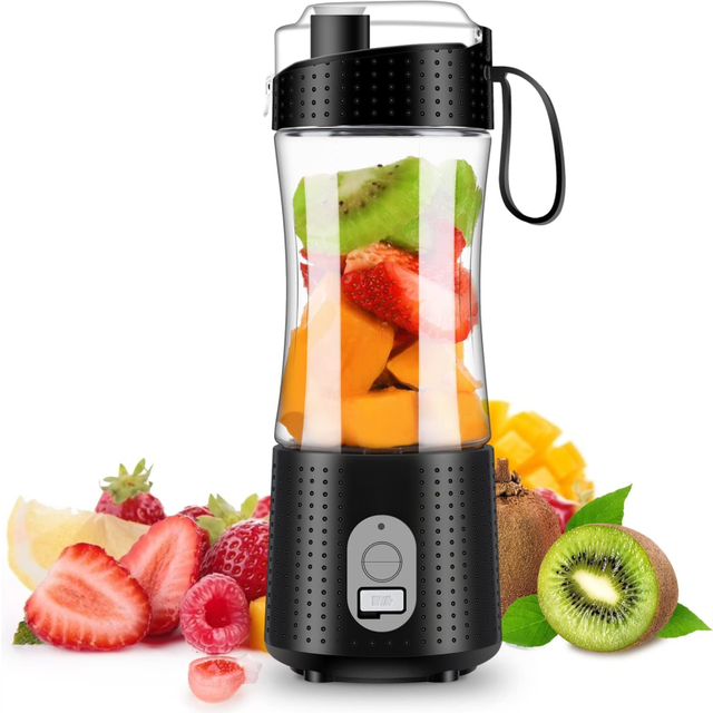 13.5Oz Portable Blender for Shakes and Smoothies - USB Rechargeable with 6pcs 3D Blades