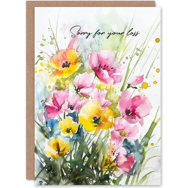 Sympathy Card Sorry For Your Loss Watercolour Flowers Greeting Card