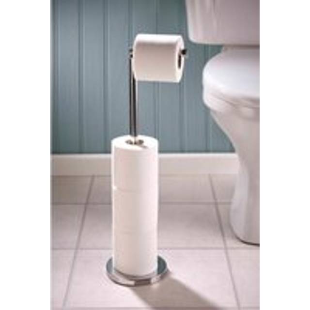 Toilet Paper Holder & Store - Freestanding Stainless Steel Bathroom Loo Roll Stand - Holds 4 Rolls, H67cm x 15cm Diameter - Silver - One Size