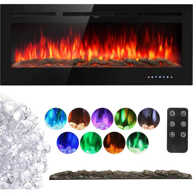 INMOZATA Electric Fire Wall Mounted Recessed Insert 40 50 60 inch Electric Fireplace with Touch Remote Control 9 LED Color Flame Effect Electric Fire