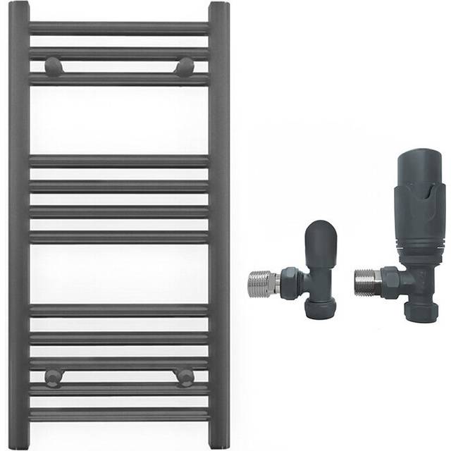 (With TRV Angled Valves, 400 x 700mm (BTU: 988)) 400mm Wide Anthracite Towel Rail Radiator + Valves