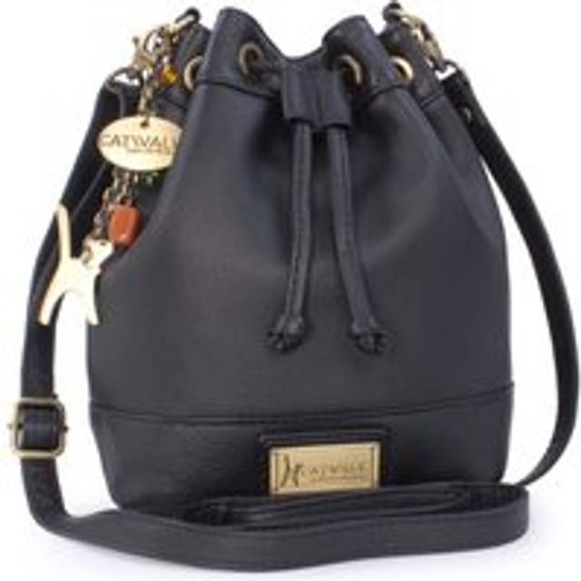 Rochele Small Leather Drawstring Cross Body Bucket Bag - Black