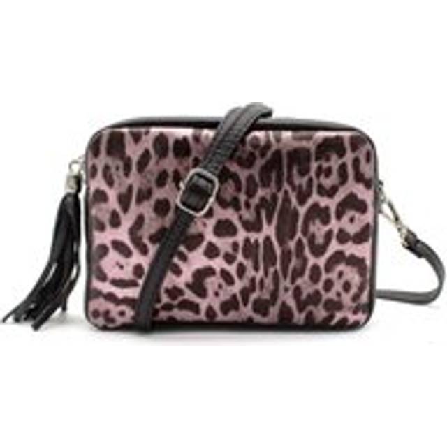 Italian Genuine Leather Leopard Print Small Crossbody Bag With Tassel Charm - Pink - One Size