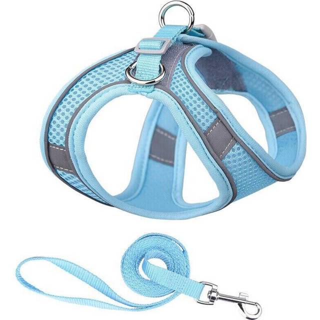 Reflective Dog Harness Nylon No Pull Pet Collars leash Vest Puppy Cat Breathable-blue-S
