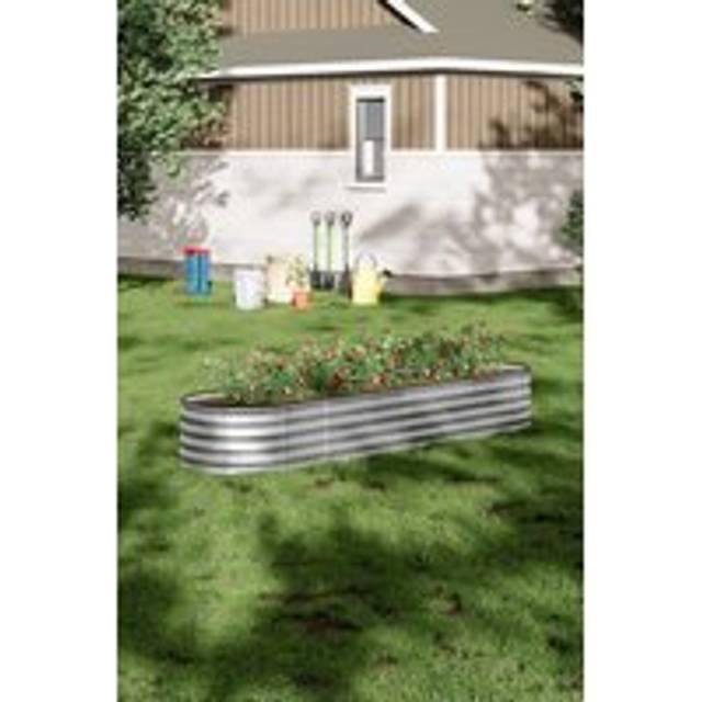 Metal Round Flower & Plant Raised Garden Bed - Silver - One Size