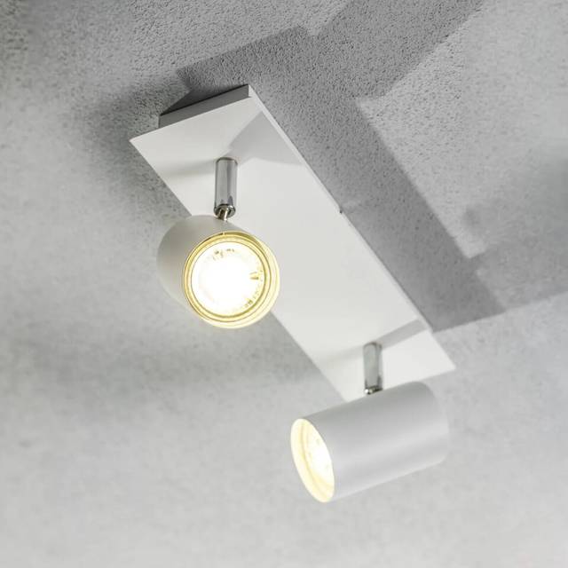 'Veneto' White Double GU10 Ceiling Spotlight Two Head Adjustable Bar Light - One Size