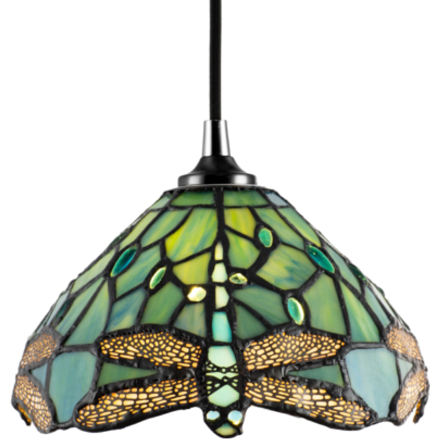 Dragonfly Themed Stained Glass Tiffany Pendant Lighting Shade with Beads - Emerald - One Size