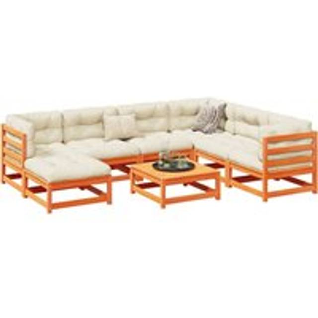 8 Piece Garden Sofa Set Wax Brown Solid Wood Pine - One Size