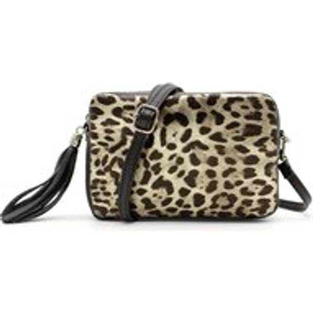 Italian Genuine Leather Leopard Print Small Crossbody Bag With Tassel Charm - Gold - One Size