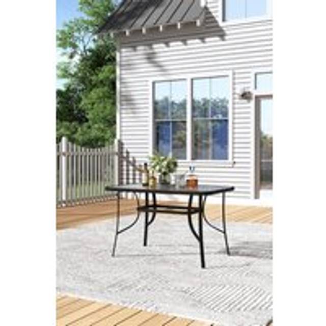 Rectangle Tempered Glass Outdoor Coffee Table with Parasol Hole - Black - One Size