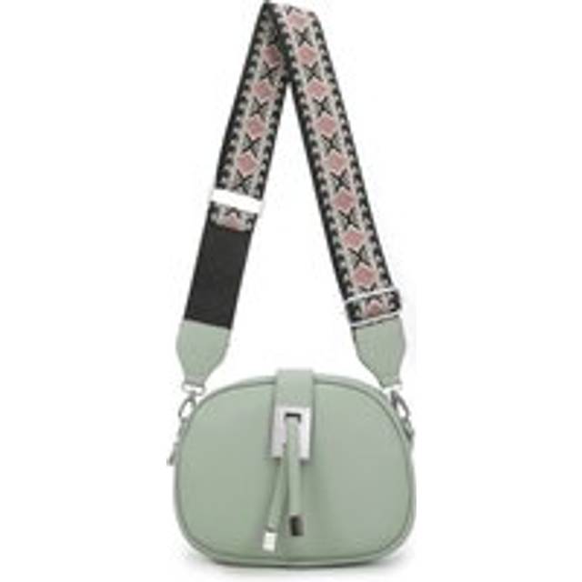 Small Tri-Compartments Modern Compact Crossbody Bag With Detachable Canvas Strap - Pale Green - One Size