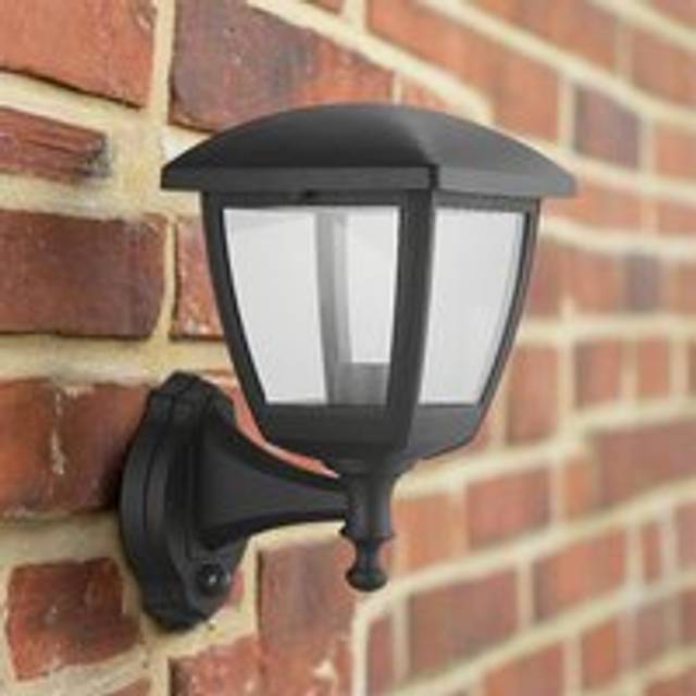 Large Black Outdoor Wall Lantern Light PIR Motion Sensor with Clear Diffuser IP44 Polycarbonate Coastal - One Size