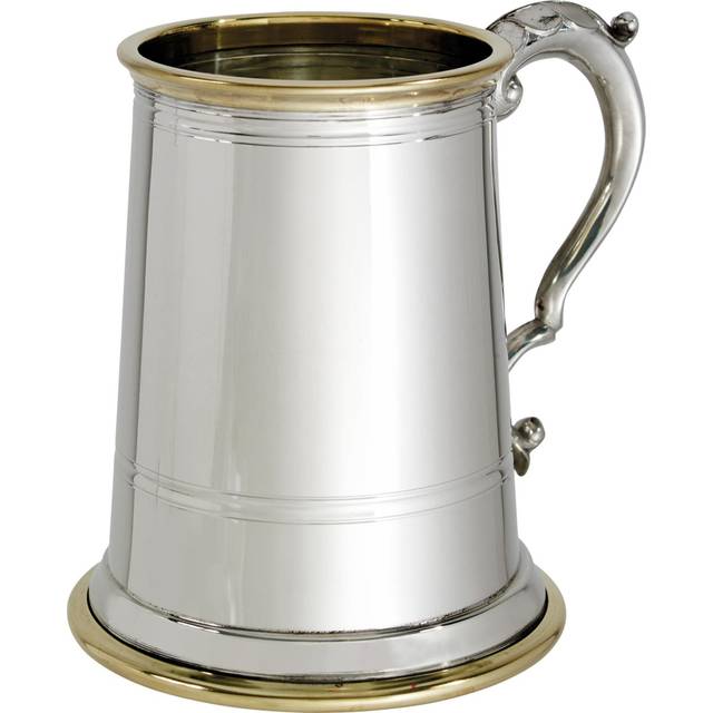 Pewter Glass Bottom Tankard 1 Pint Wortley with Brass Detail Pure Heavy Gauge Beer Tankard Perfect for Engraved Personalised Gifts for Men and Women