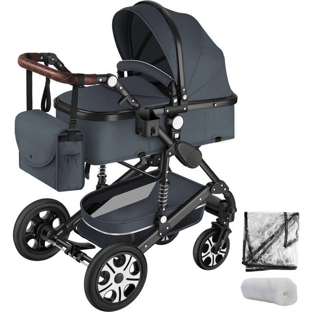 Pram - foldable, 5-point harness, safety bar and wrist strap - anthracite