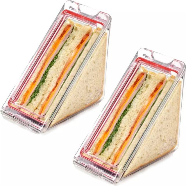 (Clear-2 Pcs) NEW Triangle Sandwich Container Reusable Plastic Sandwich Bag Wedge Box Portable