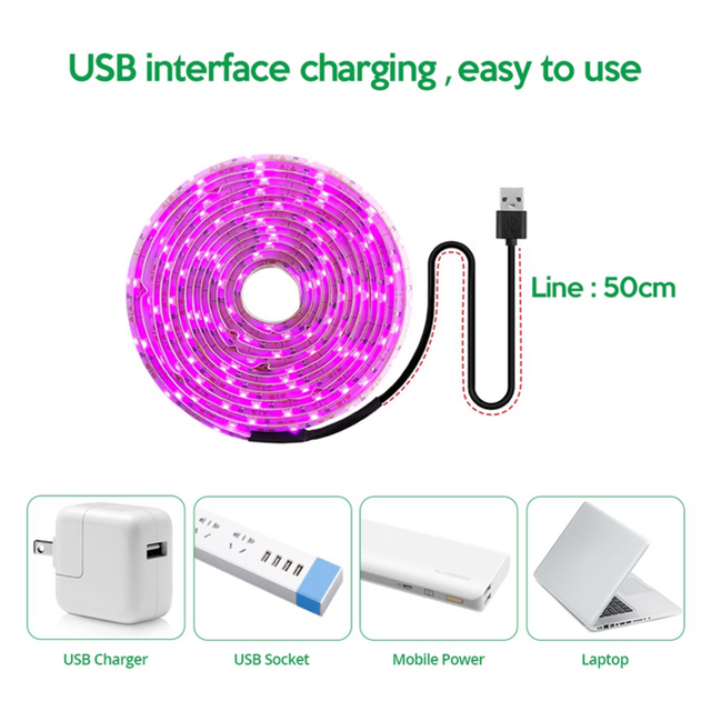 4X LED Grow Light Full Spectrum 5V USB Strip 2835 Phyto Lamps for Plants Greenhouse Hydroponic 100cm