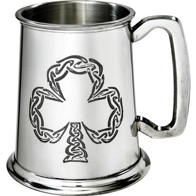 1 Pint Pewter Tankard with Irish Shamrock Design Square Handle Pure Heavy Gauge Beer Tankard Perfect for Engraved Personalised Gifts for Men and Women