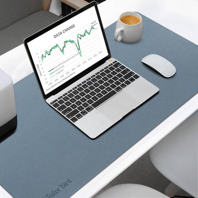 (Blue & Silver) Gaming Mouse Pad Extended Large Desk Mat PU Leather Blotter Dual Sided Non Slip Water Resistant for Keyboard and Mouse