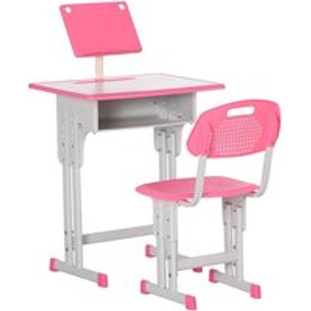 Homcom Kids Adjustable Desk And Chair Set Book Stand Pen Slot - Pink