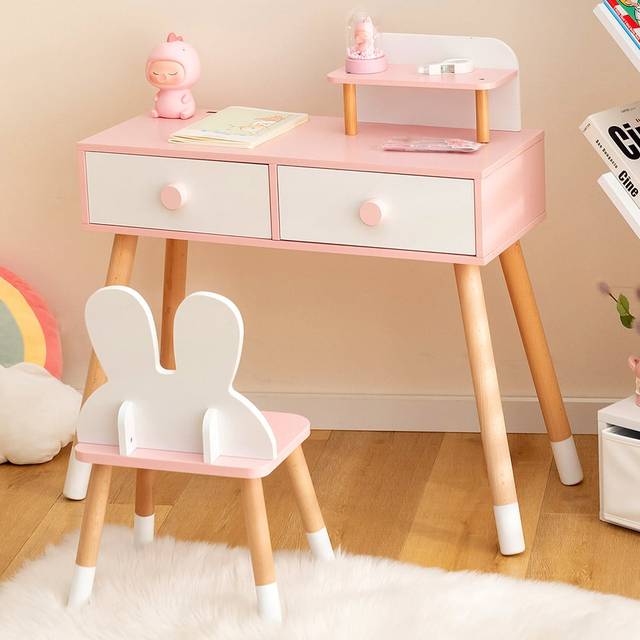 2-in-1 Kids Princess Vanity Table and Chair Set-White
