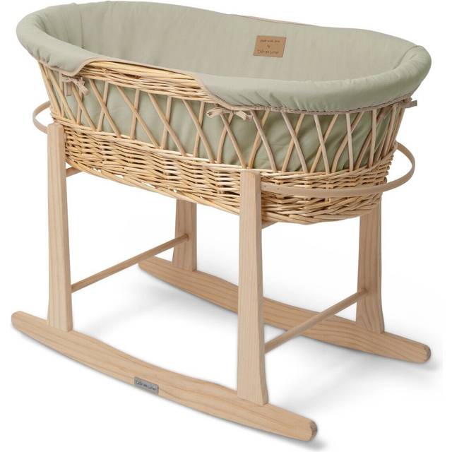 Moses Basket with Bedding with Mattress - Olive Green (27cm H X 30cm W X 68cm L)