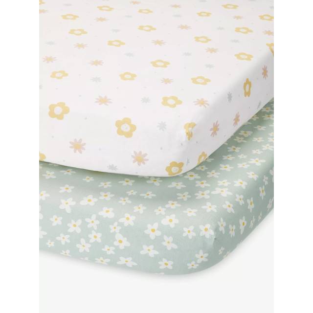 John Lewis Ditsy Daisy Print Cotton Infant Fitted Sheet, Pack of 2