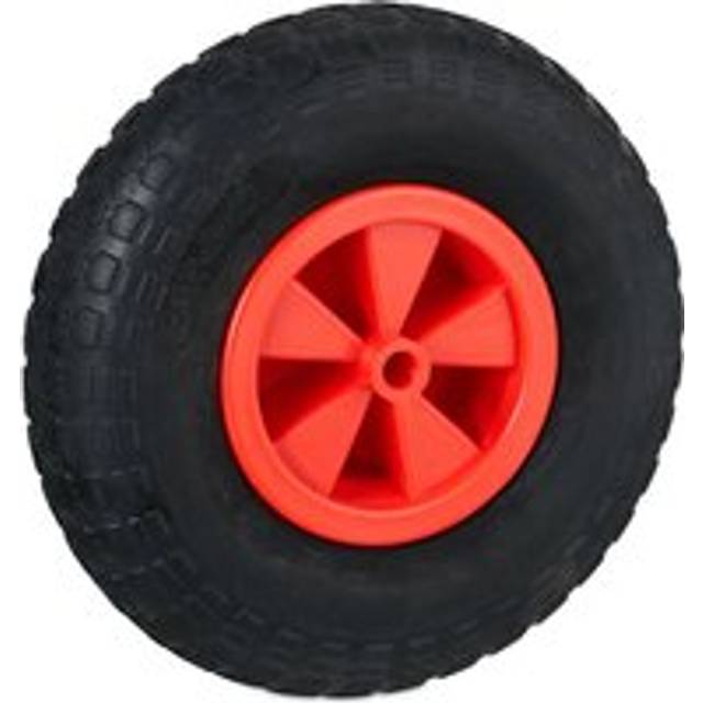 Relaxdays skottkärra hjul 3,50-6, massivt gummi, plastfälg, reservhjul skottkärra, punkteringssäker, upp till 100 kg, svart/röd