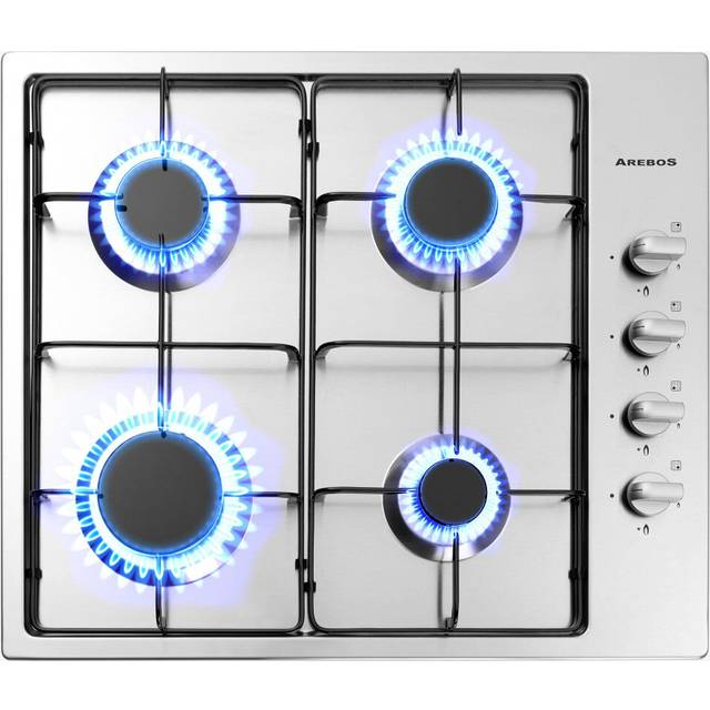 AREBOS gas hob 4 burners | stainless steel | incl. pot rack & ignition fuse