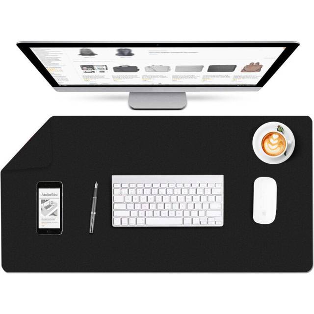 (Black & Black) Gaming Mouse Pad Extended Large Desk Mat PU Leather Blotter Dual Sided Non Slip Water Resistant for Keyboard and Mouse