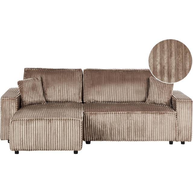Beliani Right Hand Jumbo Cord Corner Sofa Bed Brown Abacka, Brown