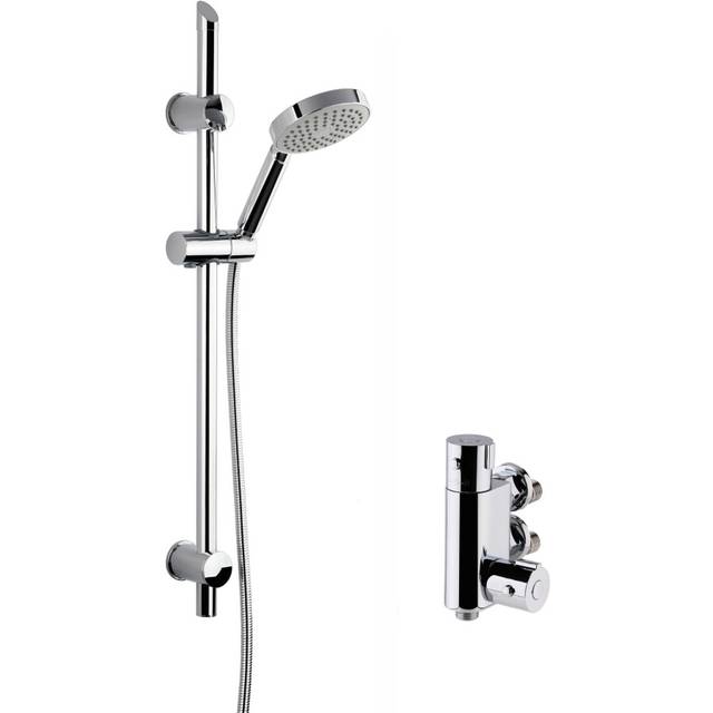 Round Thermostatic Vertical Bar Valve and Single Function Handset Slider Rail Kit Shower Bundle - Chrome - Balterley
