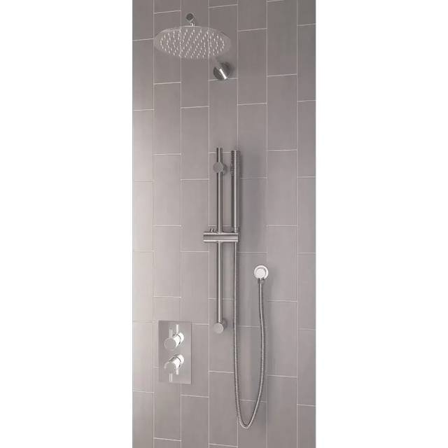 Round Thermostatic Shower Bundle with Shower Head, Valve, Round Riser Kit & Handset - Chrome