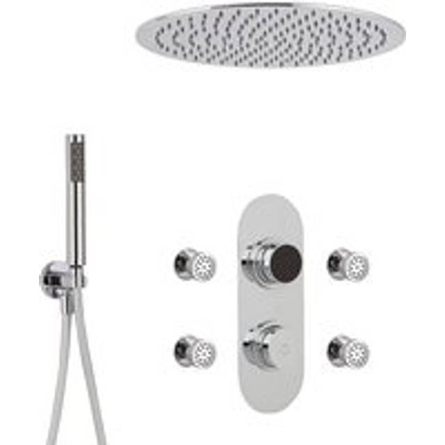 Milano Vis - Modern Digital Three Outlet Thermostatic Shower with 400mm Ceiling Mounted Round Recessed Rainfall Shower Head&44 Hand Shower Handset