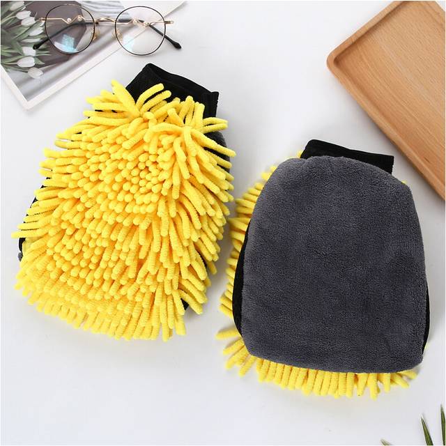 (Yellow 1pc) Microfiber Car Wash Clening Gloves Car Detailing Washing Towel Auto Motorcycle