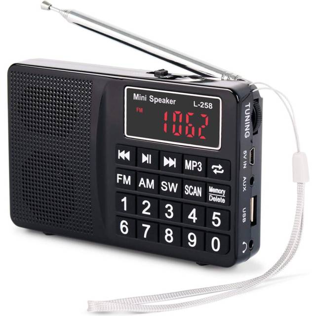 Chronus Small Radio Portable and Mains, AM(MW)/SW/FM Radio Rechargeable with Bass Speaker, Large Button and Display. Stores Stations Automatically(NO