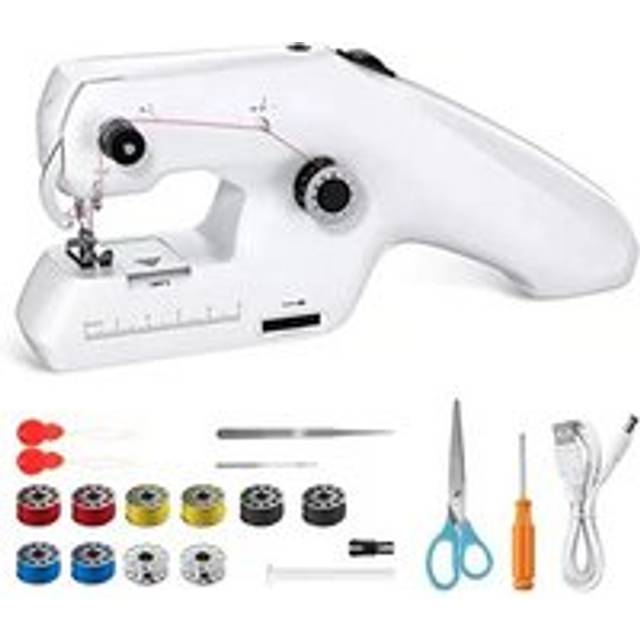 Cyslmuk - Portable Double Thread Sewing Machine, Mini Handheld Electric Sewing Machine for Adults, White