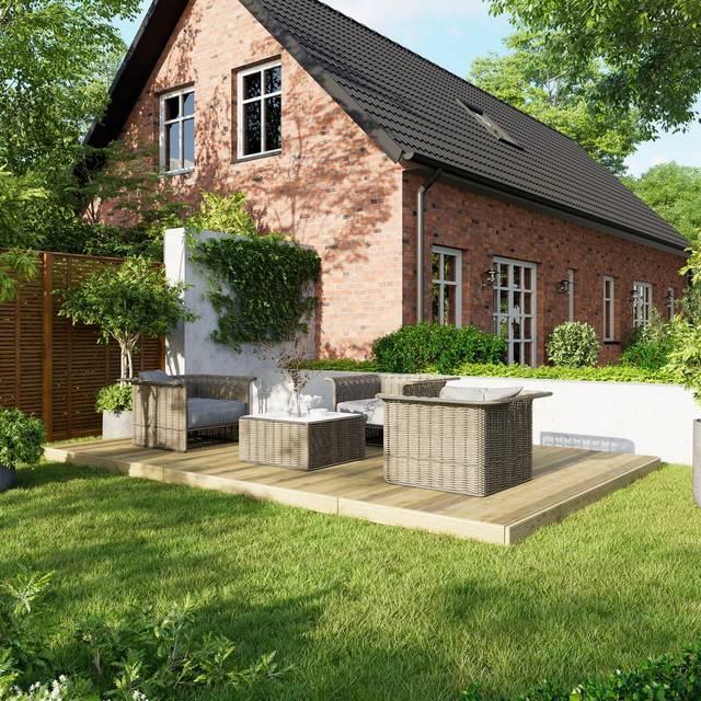 Power Wooden Decking Kit - No Handrails (3m x 4.8m) - Green Hue (Deck Tile Kit)
