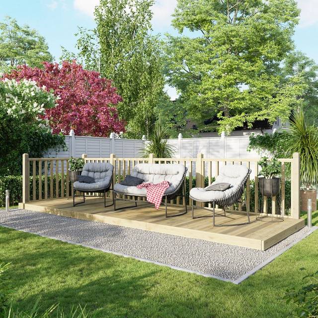 Power Wooden Decking Kit - Handrails on Two Sides (1.8m x 5.4m) - Green Hue (Deck Tile Kit)