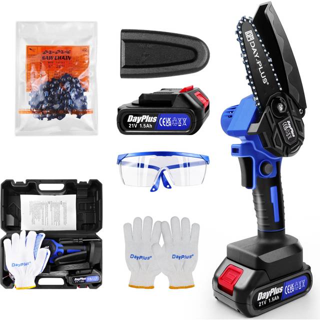 (1 Battery) Cordless Saw 6inch Mini Chainsaw Brushless Motor for Wood Cutting Tree Trimming with Security Lock  Chains and Carry Case