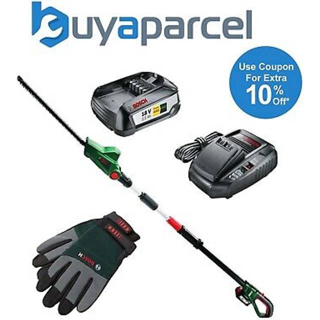 Bosch HedgePole Long Reach Telescopic Hedge Trimmer Cutter 18v Battery + Gloves