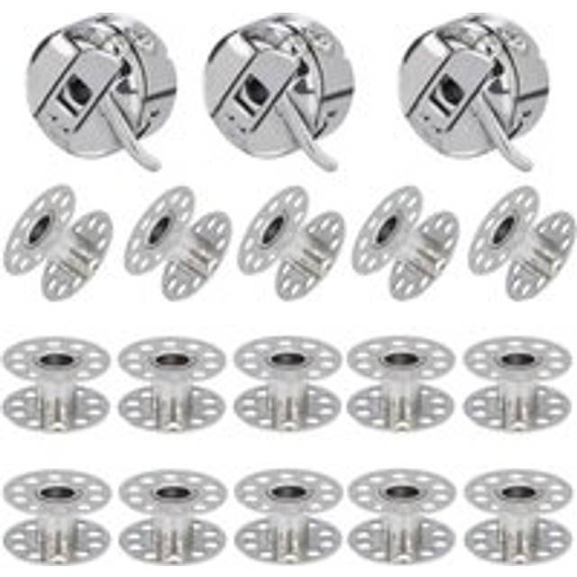 3 Pieces Sewing Machine Bobbin Case, 15 Pieces Metal Bobbins, Compatible for Singer Janome Brother Standard Domestic Sewing Machine
