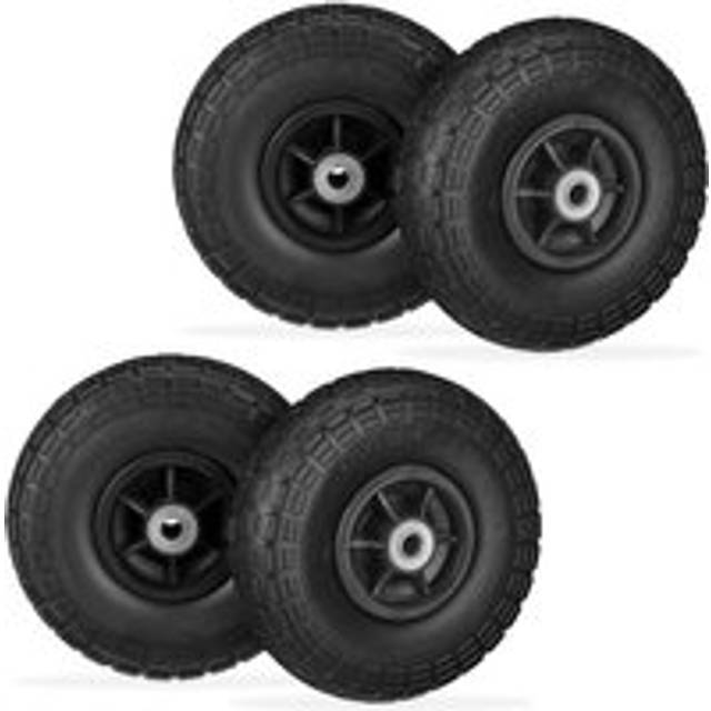 Relaxdays - Wheelbarrow Tyres, Set of 4, Puncture-Proof Rubber, 4.1/3.5-4', up to 150 kg, 260x85 mm, Spare Wheel, Black