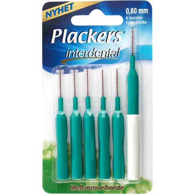 Plackers distansborstar - 0,8 mm - 6 st. - Gr&amp;ouml;nt
