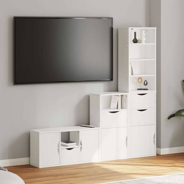 vidaXL 4 Piece TV Units with Storage ODDA White Solid Wood Pine