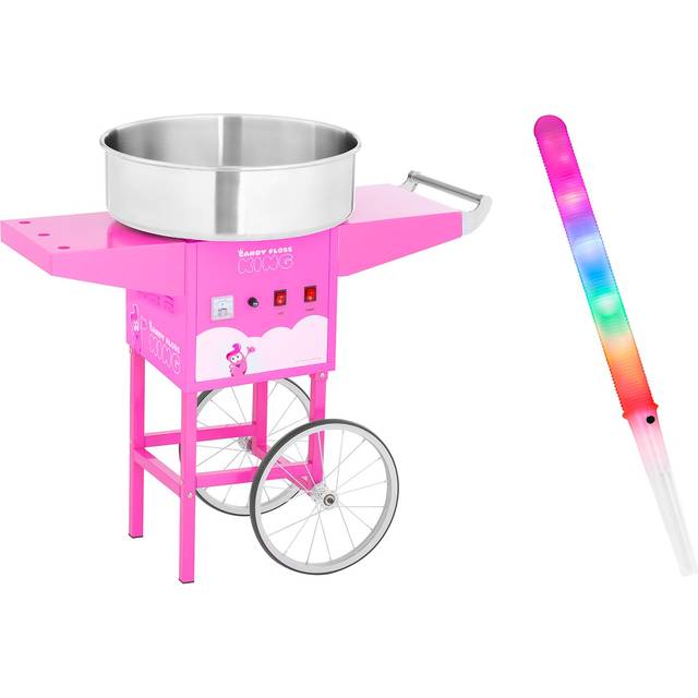 Royal Catering Candy Floss Machine Set with LED Cotton Candy Sticks and Cart - 52 cm - 1,200 watts - pink RCZK-1200-P SET1