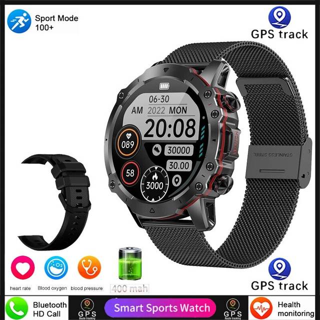 (black1) 2024 New Rugged Military Outdoor Smart Watch For Men BT Call Waterproof
