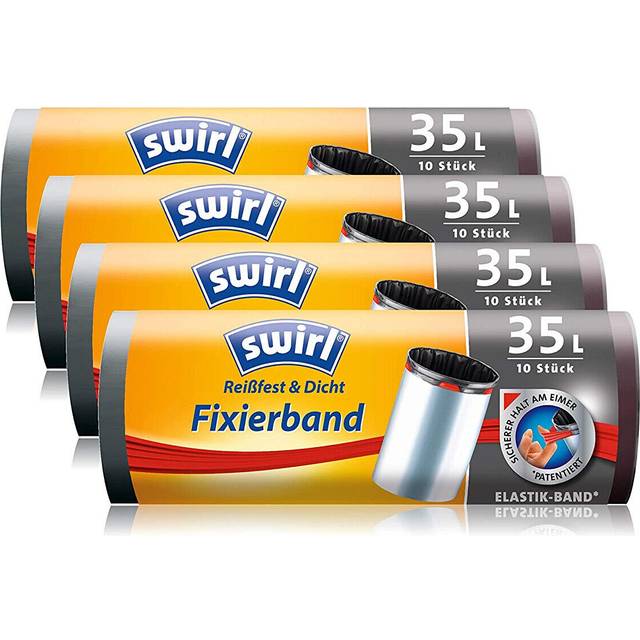 Swirl 4006510000000 Soppåsar med Fästband, 4 Rullar med 10 Påsar (35 L), Svart